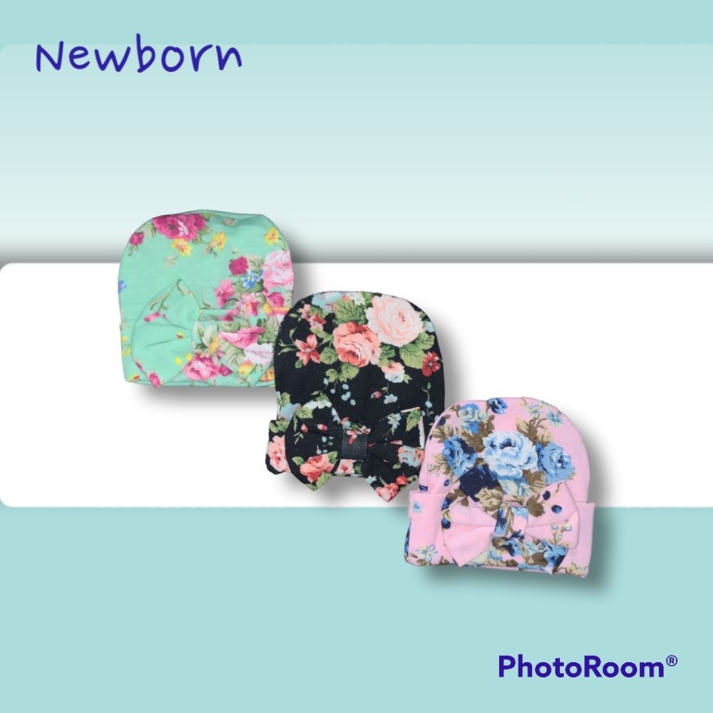 3 Piece Nursery Beanie Cap Newborn 0-3 months